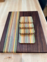 Skateboard Veneer Serving Board | Cutting Board with Set of 4 Coasters