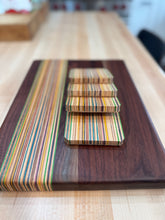 Skateboard Veneer Serving Board | Cutting Board with Set of 4 Coasters